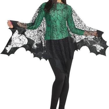 Imagem de Whongkidz Halloween Costumes for Woman Poncho Plus Size Spider Web Cape Black Bat Sexy Vampire Costume