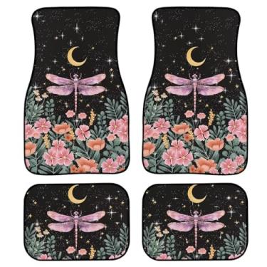 Imagem de Mumeson Conjunto completo de 4 tapetes de carro Dragonfly Moon Carpetes de borracha resistentes para quase carro, caminhão, SUV, tapetes de chão