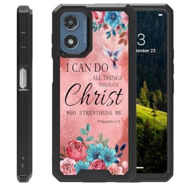 Imagem de CAPAUNVDA Capa para Motorola Moto G Play 4G 2024, proteção aprimorada da câmera, capa de telefone de proteção à prova de choque de nível militar para Moto G Play 4G 2024, Bíblia Filipenses 4-13
