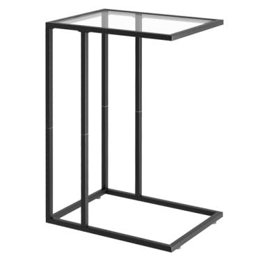 Imagem de Mesa de canto em forma de C, mesa lateral pequena para sofá, sofá, mesa de vidro temperado, bandeja de TV com moldura de metal para pequenos espaços, sala de estar, quarto, cabeceira, estilo moderno,