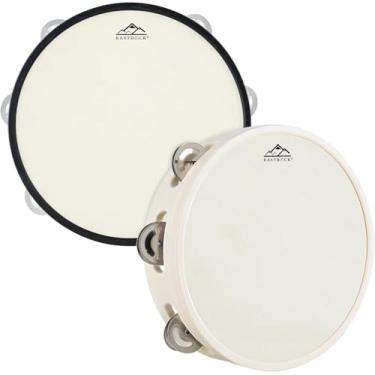 Imagem de EASTROCK Instrumento musical pandeireta, tambor de mão, percussão de metal jingle, sino de bateria segurado, instrumento para igreja, kTV, festa (preto, branco, 2 peças)