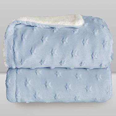 Imagem de Cobertor Donna Laço Bebê Plush com Sherpa Stars Azul Bebê
