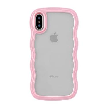 Imagem de Caseative Capa para iPhone X/Xs, linda moldura ondulada encaracolada à prova de choque macia compatível com capa para iPhone (rosa, iPhone X/Xs)