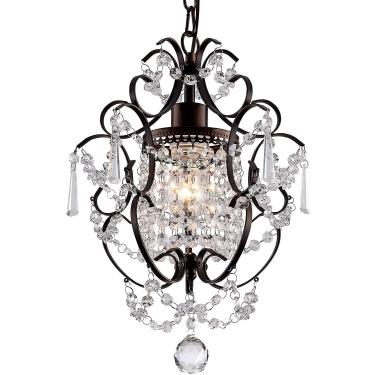 Imagem de Mini lustre de cristal moderno, luminárias de cristal de bronze de ferro, montagem no teto, 1 luz, pequenos lustres para quarto, iluminação suspensa de cristal elegante para sala de meninas,