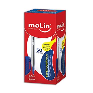 Imagem de Caneta Esferografica Ponta Media 1, 0mm Azul , Caixa com 50 Molin, Multicor
