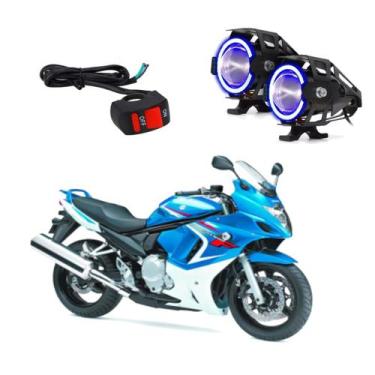 Imagem de Par Farol de Milha Angel Eye U7 Azul para Moto Suzuki Bandit 600 2005 