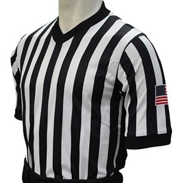 Imagem de Camisa masculina de árbitro de basquete com gola V Smitty com painel lateral preto e bandeira dos EUA (Média)