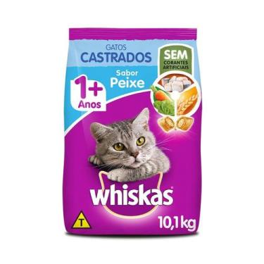 Imagem de Ração Whiskas para Gatos Adultos Castrados Sabor Peixe - 10,1kg, Peixe