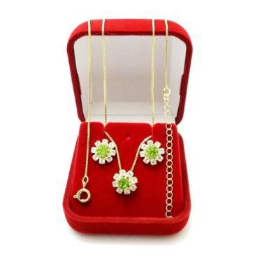 Imagem de Corrente Feminina 40cm 1mm + Brinco Strás Folheado Ouro Cj100 - WNBIJO
