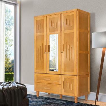 Imagem de Roupeiro em Madeira Maciça Imperatriz 3 Portas 1 Porta com Espelho Imb