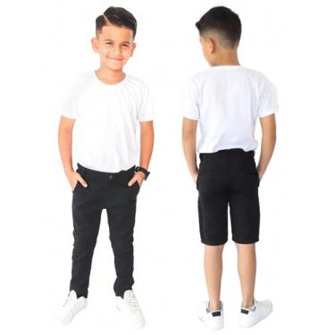 Imagem de Kit Calça e Bermuda Infantil Masculina Sarja Com Regulagem - EwG Moda 