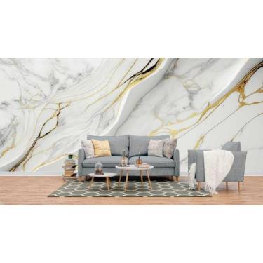 Imagem de Papel de Parede Painel 3D Mármore Branco com Ouro 4M Revestimento Pedr