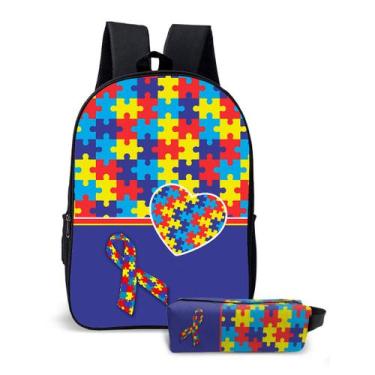 Imagem de Kit Mochila com Estojo Escolar tema Autista TEA Menino e Menina  - Use