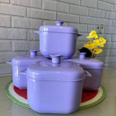 Imagem de Jogo 4 Panelas Caçarola Lilas Para Microondas Freezer  1,5 Litros  Com