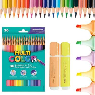 Imagem de Lapis De Cor Multicolor - 36 Cores com Marca Texto Pastel - Kit 36 Láp