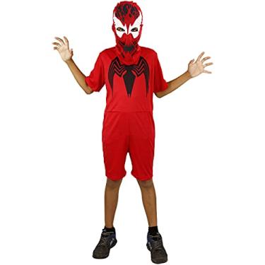 Imagem de Fantasia do Venom Infantil Vermelho Vilão Carnificina Curta Com Gorro G 9-12