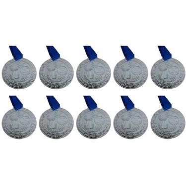 Imagem de Kit C/10 Medalhas de Ouro Prata ou Bronze Honra ao Merito C/Fita Azul 