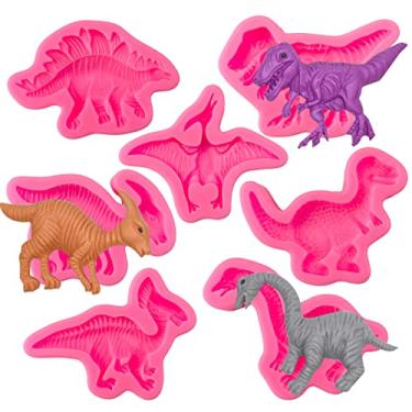 Imagem de Rainmae Moldes de silicone para fondant de dinossauro, molde de argila de desenho animado infantil para assar bolos temáticos de dragão, doces, biscoitos de biscoito, decoração de cupcake, argila de polímero, resina, joias, projetos de artesanato