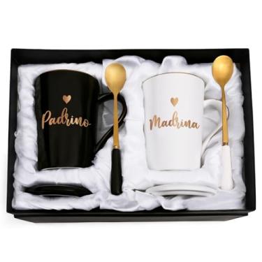 Imagem de Cabtnca Caneca Madrina Padrino, Cerâmica, 400 ml, 2 Unidade, Presente de Padrinhos, Natal, Comemoração, Batismo, Dia das Mães, Dia dos Pais