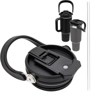 Imagem de Tampa flip de canudo de 1,134 g para copo de viagem Stanley Quencher copo de 1,134 g, tampa flip de substituição com canudo, fácil de transportar (preto)