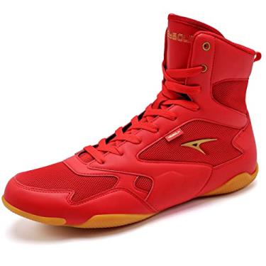 Imagem de ASHION Tênis masculino de luta livre, boxe, tênis fitness de cano alto, sola zero gota, Vermelho, 12