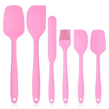 Imagem de Conjunto de espátulas de silicone resistente ao calor, silicone de grau alimentício, design sem costura, sem BPA, antiaderente, lavável na lava-louças, ergonômico para assar, cozinhar e misturar,