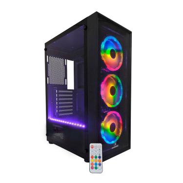 Imagem de Gabinete Gamer Concórdia Glass X3602 RGB, Fita Led, Controle, Fans