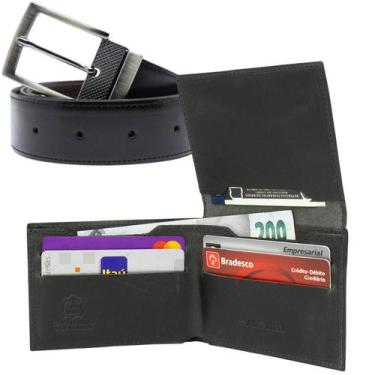 Imagem de Carteira Masculina Porta Cartão Cnh De Couro Legítimo Bovino + Cinto M