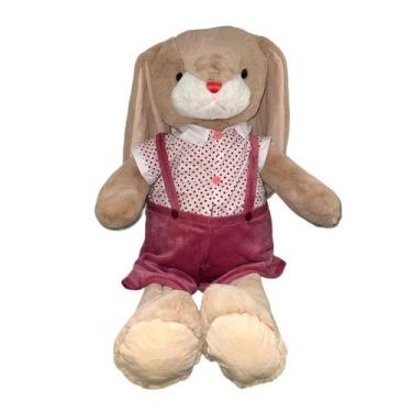 Imagem de Coelho de Pelúcia com Jardineira Rosa - 67cm - 1 unidade - Rizzo