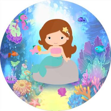 Imagem de Painel De Festa Redondo 1,50x1,50 - Fundo do Mar Sereia Desenho 020 - 
