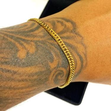 Imagem de Pulseira Masculina Elos Duplos 4mm Bracelete Banhada Ouro - ALRA SEMIJ