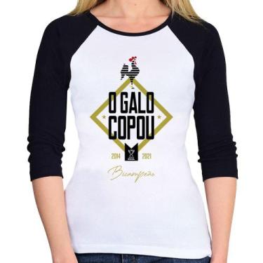 Imagem de Baby Look Raglan O Galo Copou! Manga 3/4 - Foca na Moda, Branco, Preto