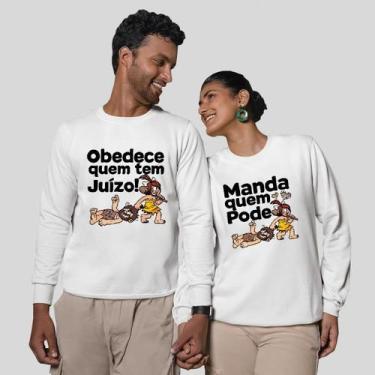 Imagem de Kit 2 Blusas Frio Moletom Careca Sem Capuz Casal Namorados Frase - MP 