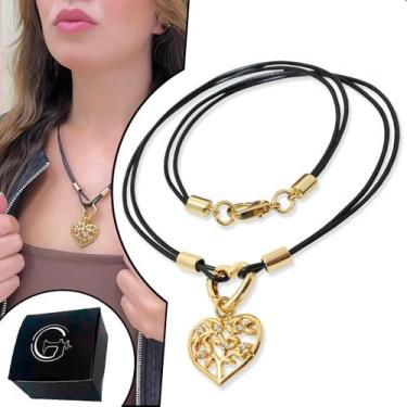 Imagem de Colar Árvore da Vida Cordão Couro Dourado 18K - GRANADO ACESSÓRIOS