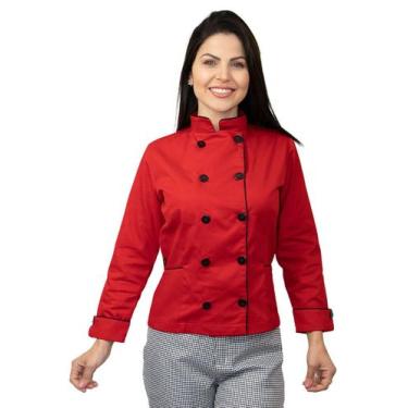 Imagem de Dolmã chef de cozinha feminina em algodão - Demorgan Uniformes, Vermel