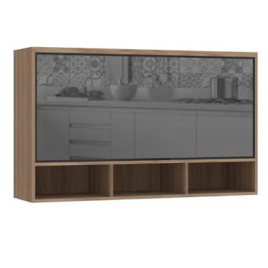 Imagem de Armário Aéreo 120cm 1Prt Vidro Reflecta Nichos Aspen Vanilla - LUCIANE