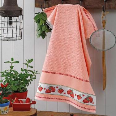 Imagem de Pano de copa dohler picnic morangos felpudo jacquard bordar - Döhler