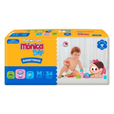 Imagem de Fralda Shortinho Turma da Mônica Baby Tamanho M com 34 Fraldas Descartáveis