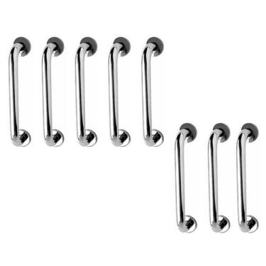 Imagem de Alça de Apoio Barra Inox 30cm Kit 8 Unidades Idoso Cadeirante Banheiro