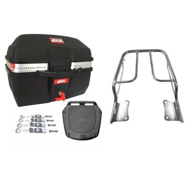 Imagem de Kit Baú Moto 27 Givi Traffic E-27M + Bagageiro Ybr Factor 2009 Ate 2016 1º Linha Projetil