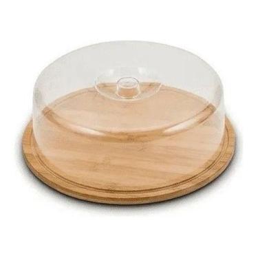 Imagem de Porta Bolo Torta De Bambu Boleira Com Tampa Acrílica 28 Cm - Wincy
