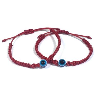 Imagem de Pulseira ajustável | Olho turco/grego | Kabbalah | Amuleto de corda vermelha e preta | Casais | Família | Melhores amigas | Mulheres | Homens | Meninas | 10.5 inch | Resina | 7 nós | Proteção | Contra negatividade | Ajustável (2 vermelhas, Tamanho único)