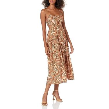 Imagem de MOON RIVER Vestido midi feminino franzido sem mangas, Marrom multi, G