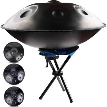 Imagem de Instrumento Handpan de aço, tambores Handpan de 22 polegadas 432 Hz/440 Hz para cura sonora, meditação e ioga, tambor panorâmico manual de 9/10/12 notas com marretas de suporte de tambor, bo