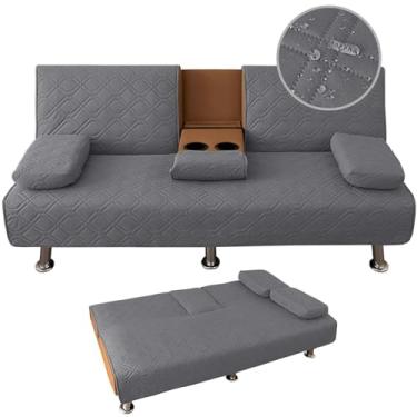 Imagem de ZYXFYY 4 peças de capa de sofá-cama Click Clack de 3 lugares, capa dobrável acolchoada conversível com 2 apoios de braço removíveis e 1 capa de suporte (cinza)