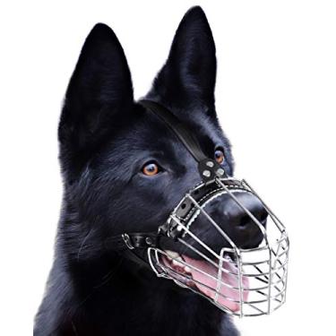 Imagem de PetriStor Cachorro Cromado Metal Focinheiras Cesta de Fio Ajustável Couro Alças Pastor Alemão Reforçada (No1) Circunferência do Snout é 11. - 32 cm de comprimento de 11 a 12 cm