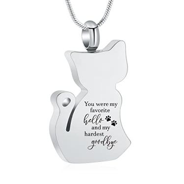 Imagem de zeqingjw Colar de urna de cremação para gatos para cinzas para animais de estimação, urna de lembrança de cinzas funerárias, colar com pingente de joia memorial, Metal, aço inoxidável