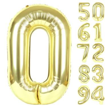Imagem de Champagne Gold Number Balloon 40 Inch, 0 Number Balloons, 10 20 30 40 50 Numbers Balloon Birthday Decorations, Party Supplies for Women
