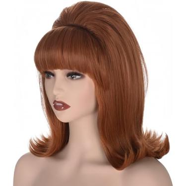 Imagem de Peruca Flip Feminina Coraline 70s Pin Up Pelucas 60s Retro Beehive Estilo Vintage Look Betty Rubble Peruca Traje de Halloween Peruca Feminina com Bang (Preto)… (Ruivo)