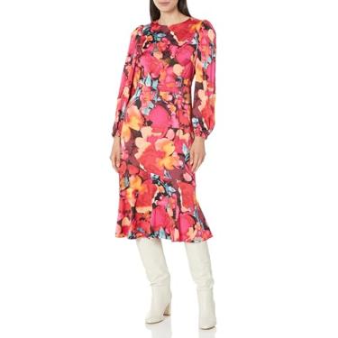 Imagem de Maggy London Feminino Light Charmeuse Fit and Flare Ocasião Evento Festa Encontro Noite Convidado de, Preto/Fúcsia, 50